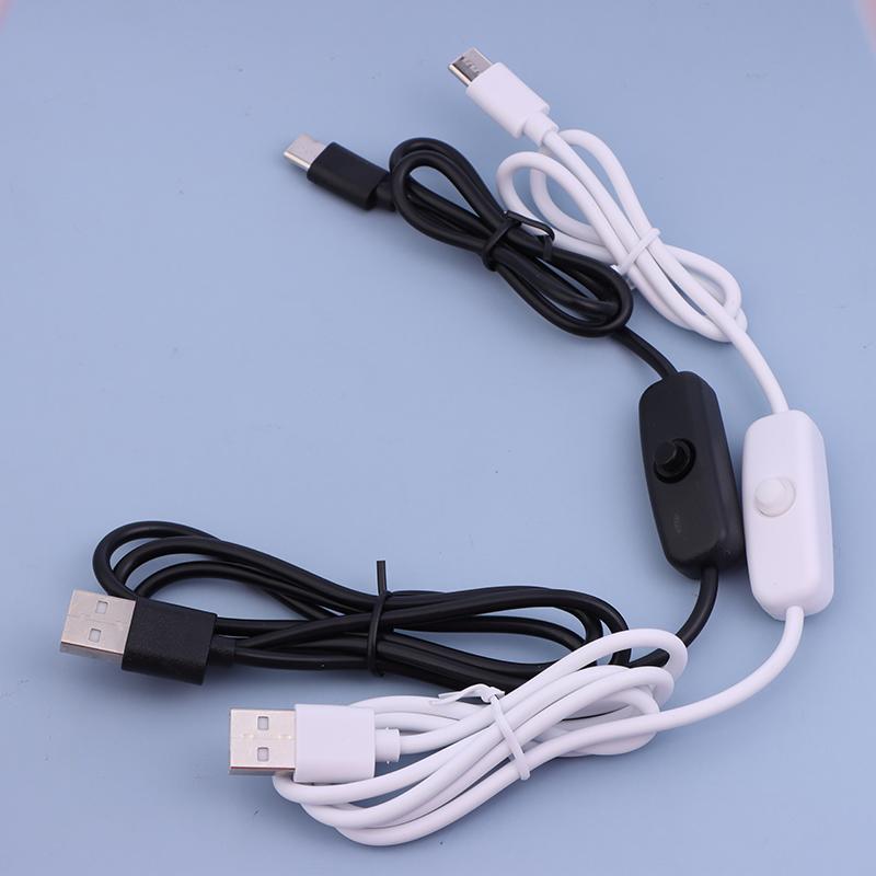 Usb To Type C Switch Cable Dc 5V 2A Power Supply Extension Power Wire White Black Usb To Type C Button Switch Line For Lamp Fan