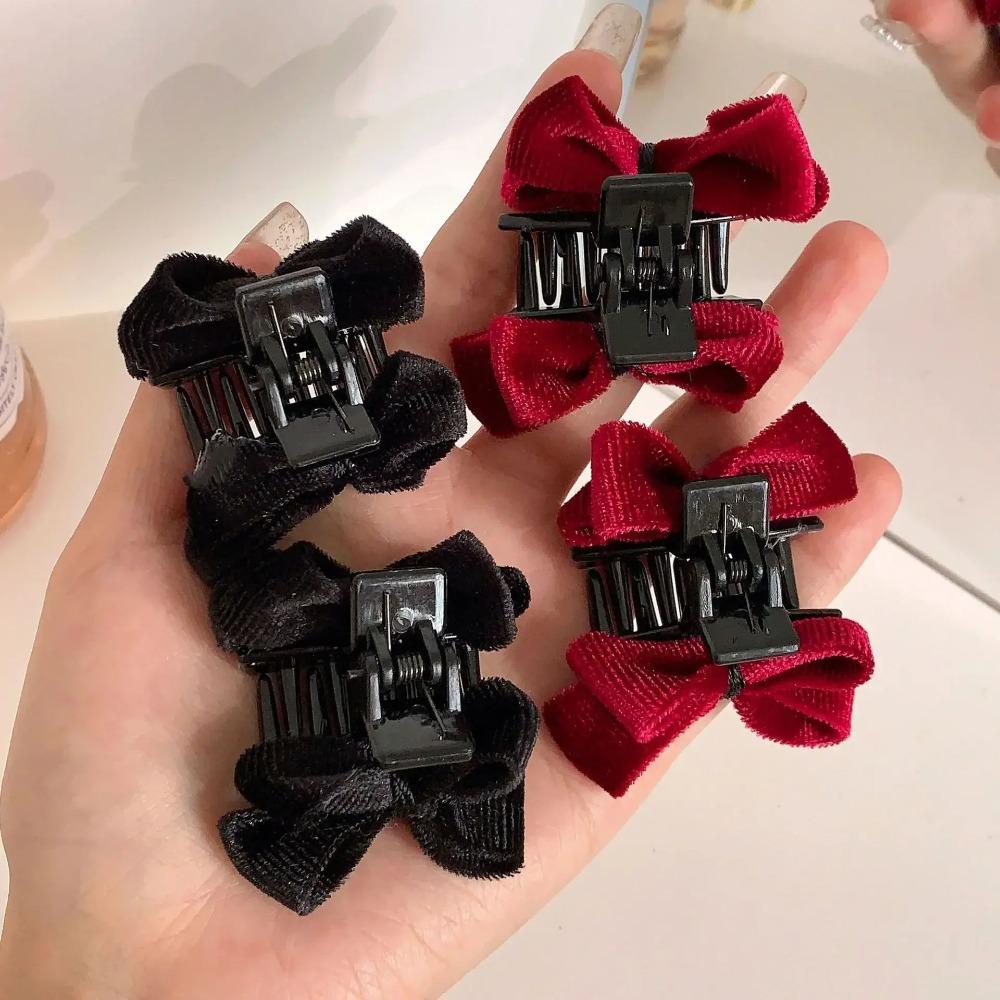 Red Velvet Bow Small Hair Claw High Ponytail Sweet Bow Hairpin Cute Bangs Side Clip Grip Headdress Barrettes Hair Accessories