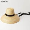 Vintage Summer Hats For Women Natural Wheat Straw Hats High Flat Top Long Ribbon Lace-up Sun Hats Wide Brim Anti-UV Beach Hats