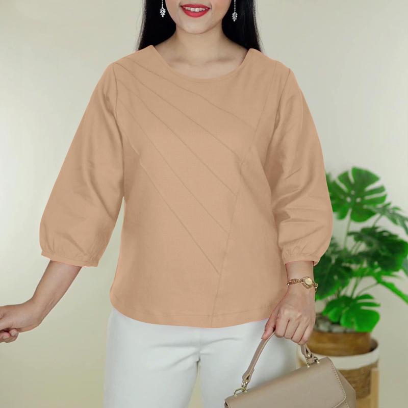 

ZANZEA Женская повседневная блузка свободного кроя с круглым вырезом и рукавом 3/4 5XL хаки