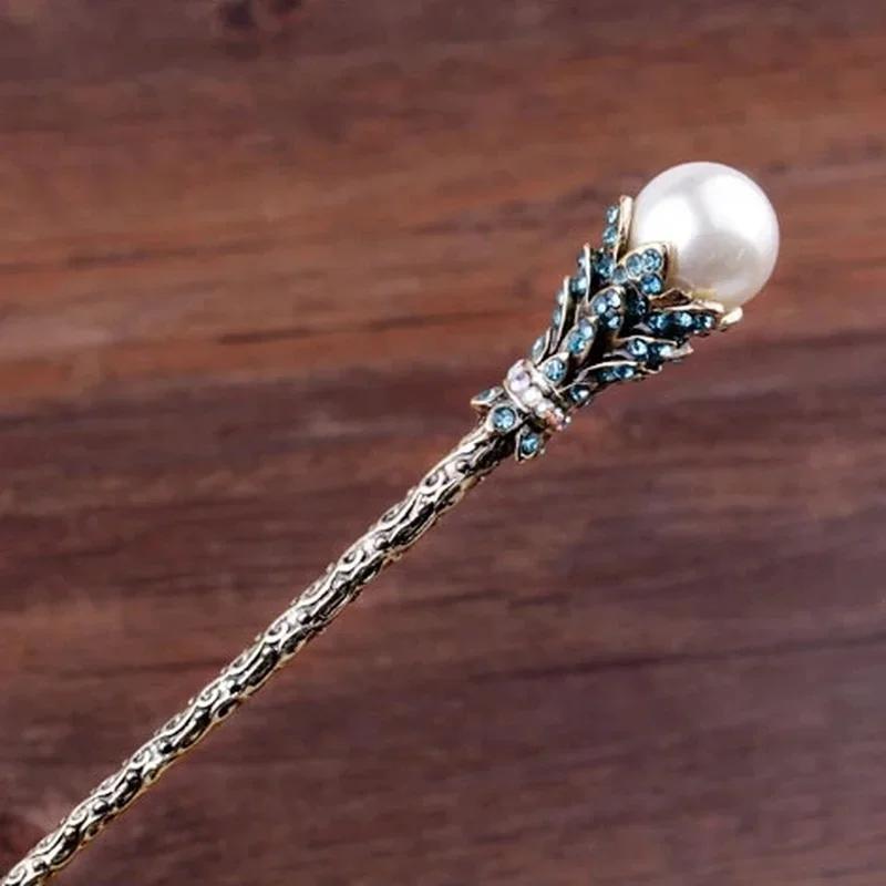 Vintage Simulated Pearl Hair Sticks  Clip for Bride Crystal Rhinestone Pin  Accessories Jewelry