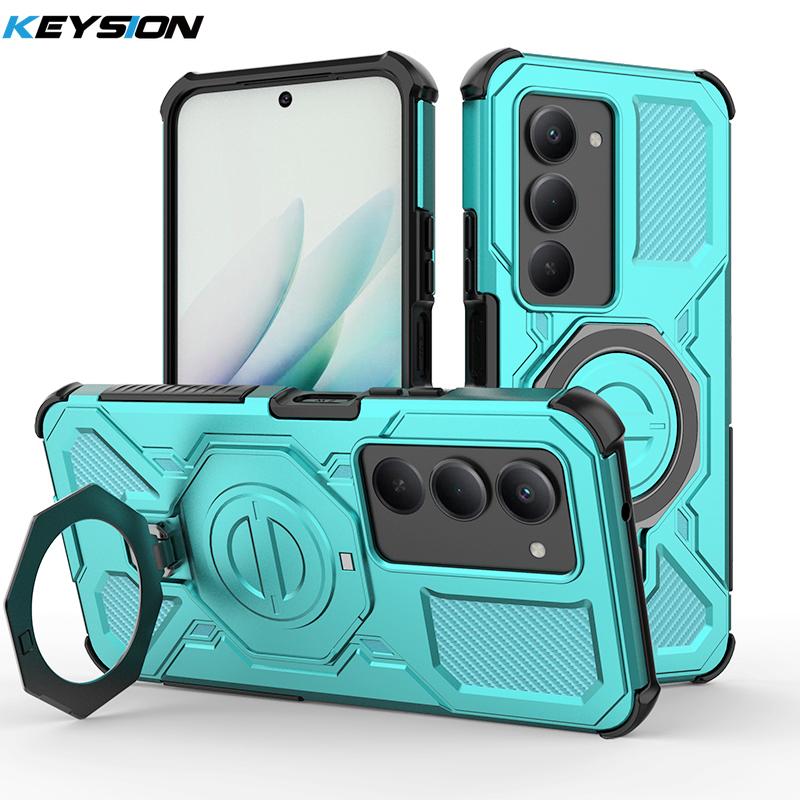 

KEYSION Shockproof Magnetic Case for Redmi 15 5G 169.5 171mm Upright Live Metal Ring Stand Phone Cover for Xiaomi Redmi 15 171mm for Redmi 15 171mm зелёный