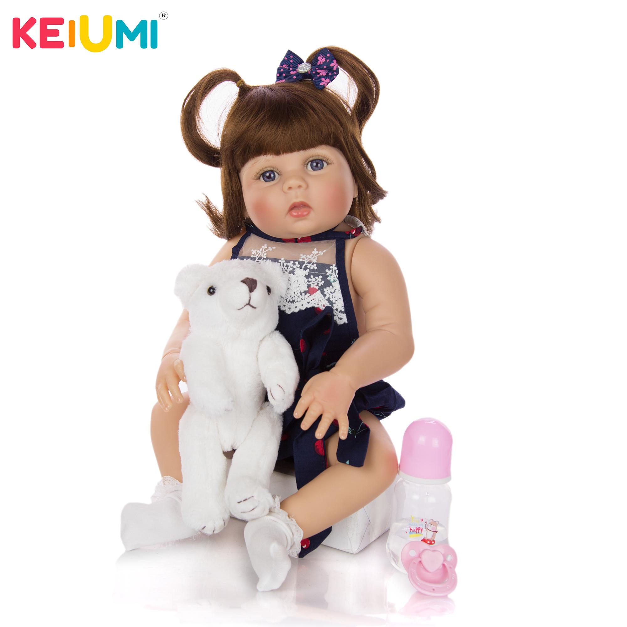 

KEIUMI 57 CM Полный силиконОвый Возрожденный Кукла Игрушки Каштановые волосы Красивые детские аксессуары Бесплатно Для детей Рождественские подарки на день рождения