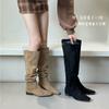 Pile boots women's cycling boots retro suede thick heel pointed new brown wrinkled tall boots autumn thin
