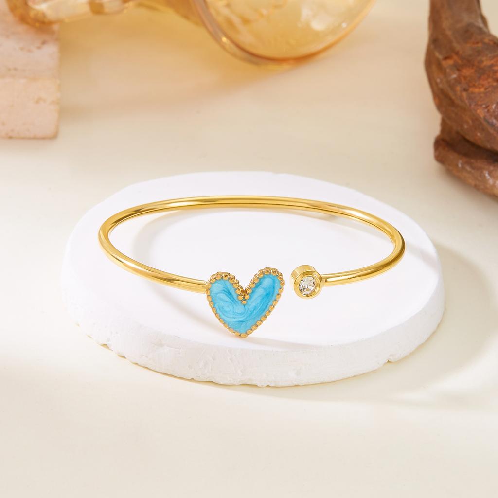 1 Piece of Colorful Heart Inlaid Zircon Open Bracelet, Women's Fashion Trend Holiday Party  Gift