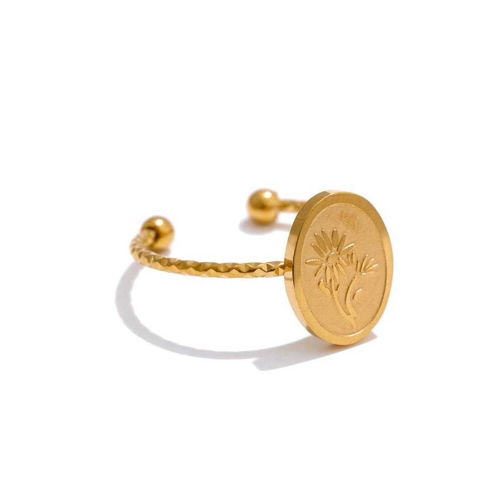 Yhpup 12 Month Birth Flower Floral Oval Open Ring Minimalist Stainless Steel 18K Golden Plated Charm Finger Jewelry Wholesale