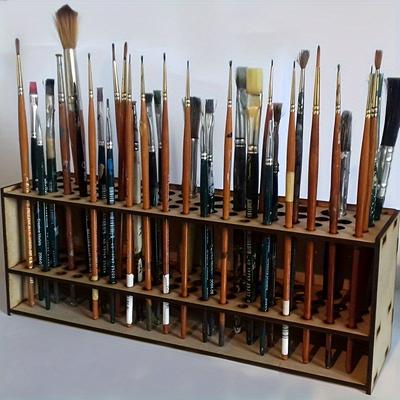 1 Stück Geräumiger Moderner Holz-Pinselhalter - Mehrschlitz-Organizer mit Herausnehmbarem Kunststifthalter, Langlebige Künstlerwerkzeug-Aufbewahrung für Studio & Zuhause,