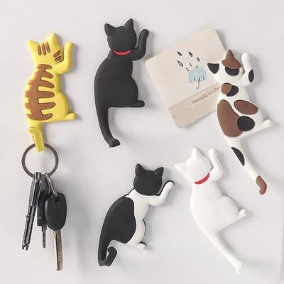 Cute Cat Fridge Sticker  Magnet Hook, Cartoon Cat Design Bendable Tail for Keys, Notes Pos, Magnetic Sticker for Refrigerator