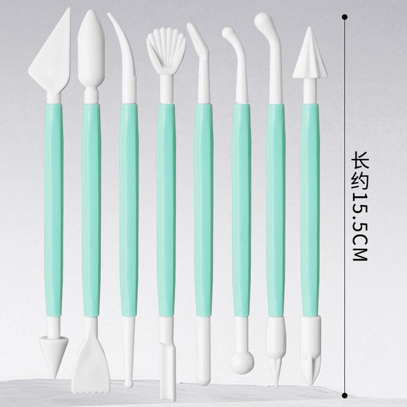 Conjunto de ferramentas de modelagem de escultura de cozimento DIY, 8 peças, kits de decoração de bolo fondant, suprimentos de ponta dupla