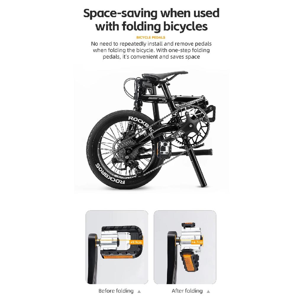 ROCKBROS Bicycle Foldable Pedals Aluminum Alloy MTB Mountain Bike Pedal Anti-slip Reflective Cycling Self-lubricating Pedal