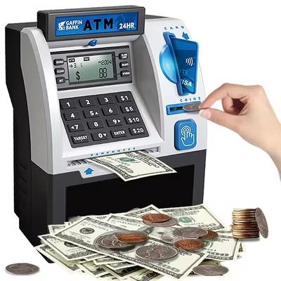 Çocuklar ATM Otomatik Para Yatırma Makinesi Oyuncak Akıllı Şifre Kart Okuyucu Para Kutusu Çocuk Elektronik Kumbara Noel Hediyesi