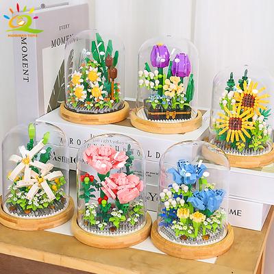 Flower Rose Chrysanthemum Potted Building Blocks 3D Bouquet Model SunFlower Bricks Children Toys Girl Friends Gift