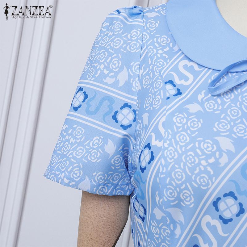ZANZEA Women Casual Doll Collar Summer Short Sleeve Print Dress