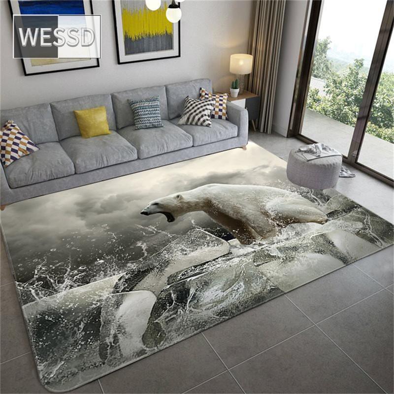 Niedlicher Eisbär Kinderzimmer Teppich 3D Tier Teppich Teppich Wohnzimmer Flanell Schwamm Badematte Saugfähig Home Decor Flur Teppich