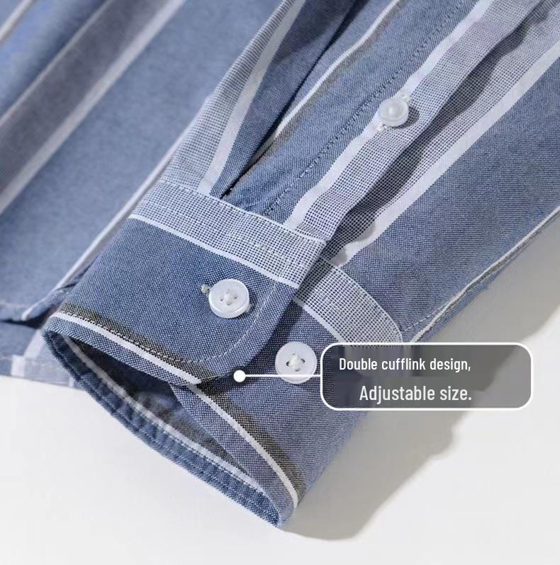 Męska koszula bawełniana w paski z długim rękawem - Casualowa moda tkanina Oxford