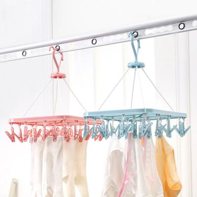 Folding Drying Rack Socks Underwear Windproof Hanger Clothespin with 20 Clips
