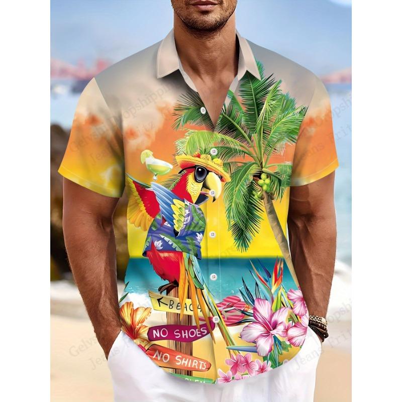 Camisa Hawaiana de Verano para Hombre Moda Loro Mar 3D Estampado Camisa Manga Corta Casual Camisas de Playa Blusa de Vacaciones Aloha