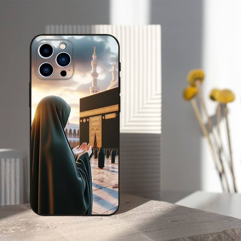 Moslemische Kunst Kaaba Handy Für iPhone 13,12,15,14,11,16,17,Plus,Pro Max,XS,X,XR,SE,Mini,8,7,Weiches Silikon Schwarz