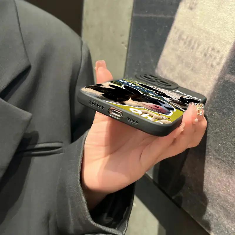 Korean Cute Collage Sunglasses Cow Silicone Phone Case For iPhone 16 15 14 Plus 13 Pro Max 12 11 X XS XR 7 8 Plus SE  Cover