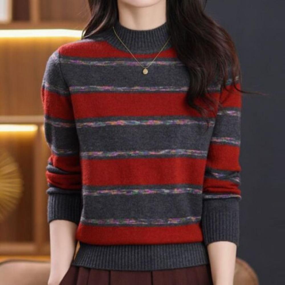 Navava Casual Daily Stripe Half Polo Knit Top Nk3504