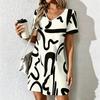 Moda Estiva Donna Scollo a V Manica Corta Retro Geometrico Stampato Vestito Sex Corto Gonna Vestiti