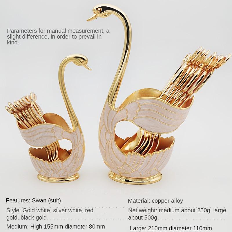 7pcs Set Swan Base Creative Decoration Tableware Fruit Fork Dessert Spoon Cute Coffee Spoon Combination Decoration Ornament