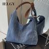 IELGY Large-Capacity Bag Female 2024 New Style Commuter Canvas Denim Tote Bag College Student Class Bag Armpit Order S