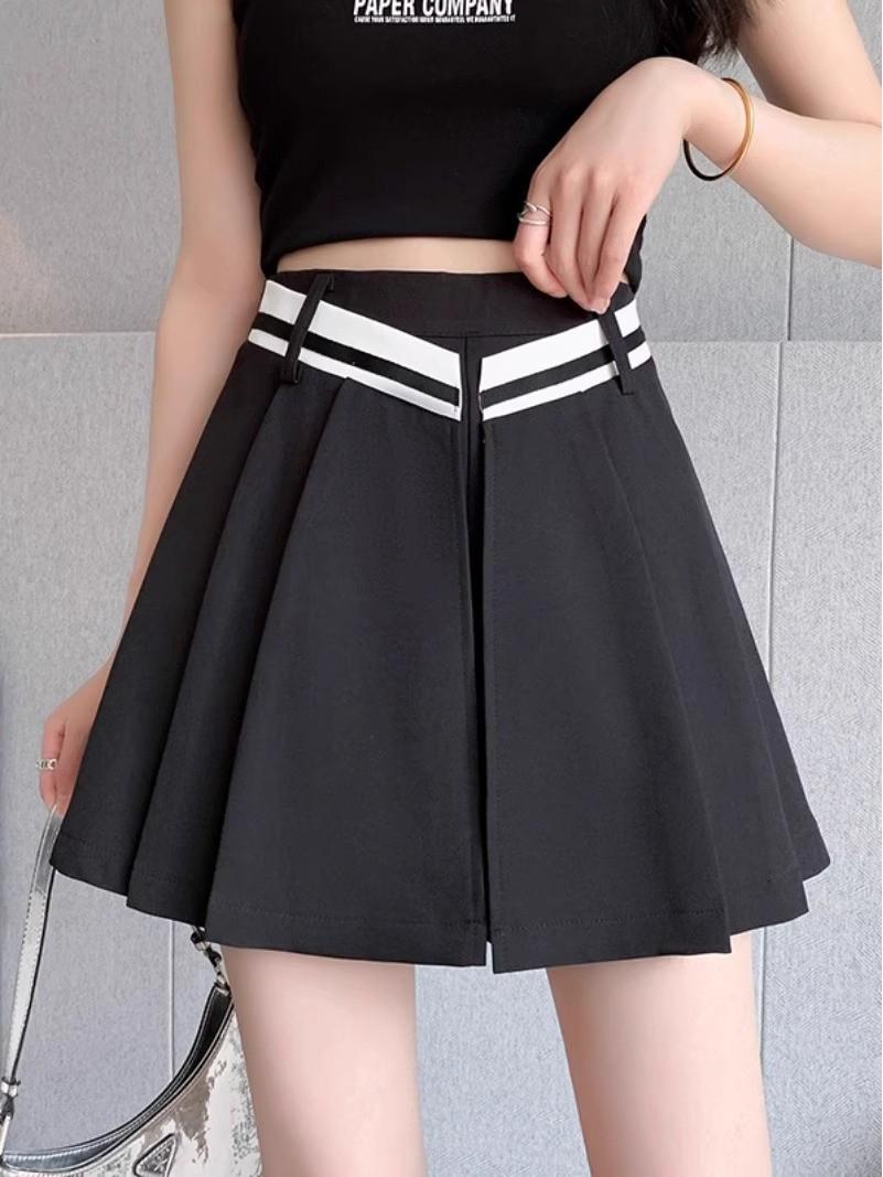 Autumn 2026 Women s High-Waist Pleated A-Line Wide-Leg Skirt Shorts S