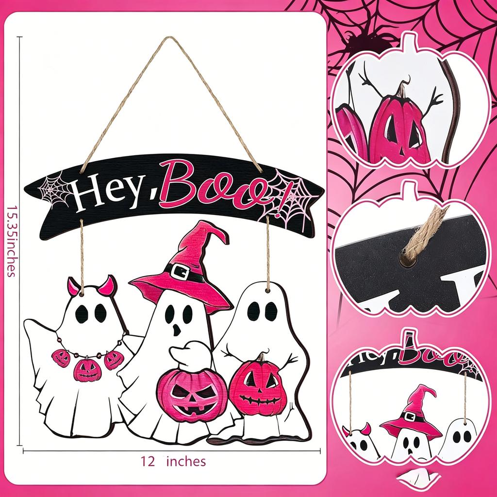 Wooden Halloween Pumpkin Hanging Sign Door Wall Decor Party Home Garden Decoration