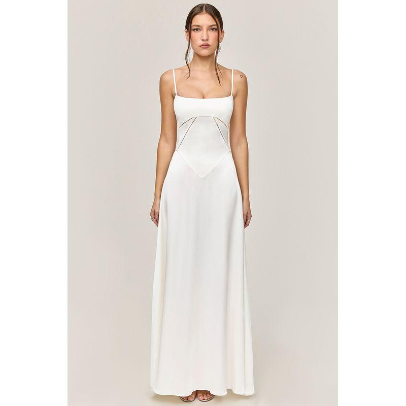 

European and American Women clothes New Sexy Suspender Skirt Slim fit Backless Long dress Dress Women s Long Evening dress White pure color L