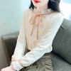 New 2024 Fashion Winter Long Sleeve Lace Up Ruffled Collar Slim Ruffles Velvet Lace Blouse Shirt Women Tops Blouses Shirts J799