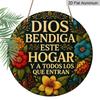 2D Flat, 1pc Spanish Prayer Plaque "God Bless This House" - Bilingual English/Spanish Religious Wall Decor with Latin Blessing, Vintage Round Altar