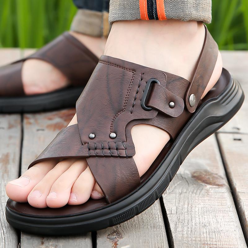 Fashion Business Summer Sandals Classic and Comfortable Gentleman Style Office Work Outdoor Quality Walking Shoes Gray and Brown