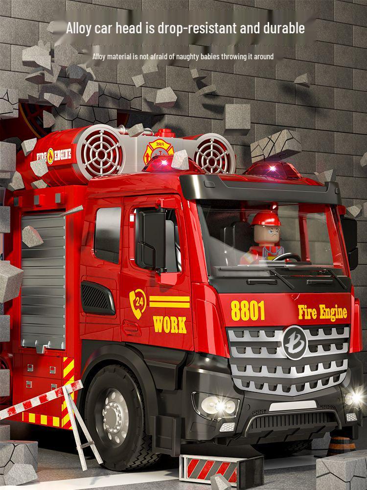 Extra Large Alloy Fire Truck Toy with Sprinkler for Kids