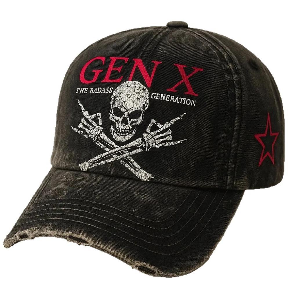 

Fashion Cotton GEN X Badass Skull Cap Vintage Black Sunscreen Hat Adjustable Baseball Cap for Men and Women белый