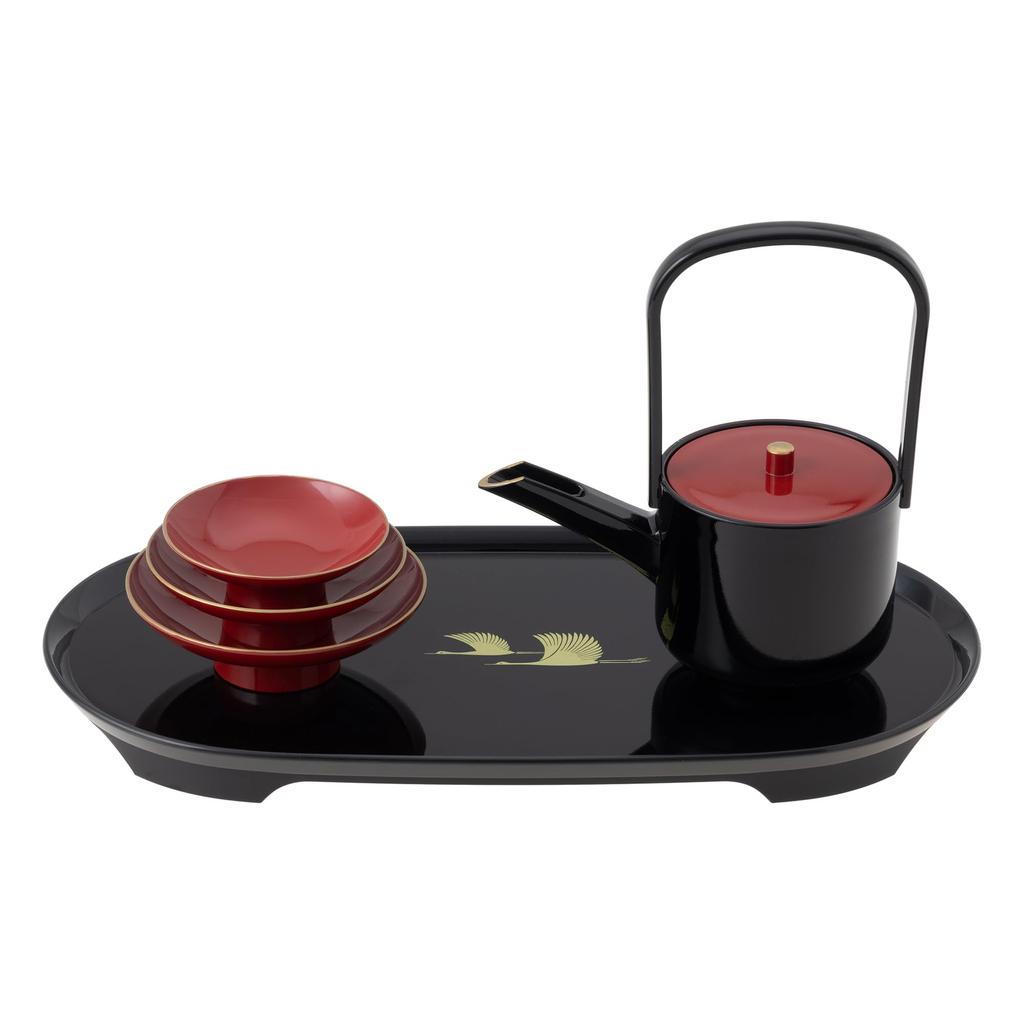Yamanaka Lacquerware Toso Ware Crane Auspicious Sake Cup Choshi Toso Stand Set Yamanaka Lacquer Ware Traditional Craft Made In Japan New Year
