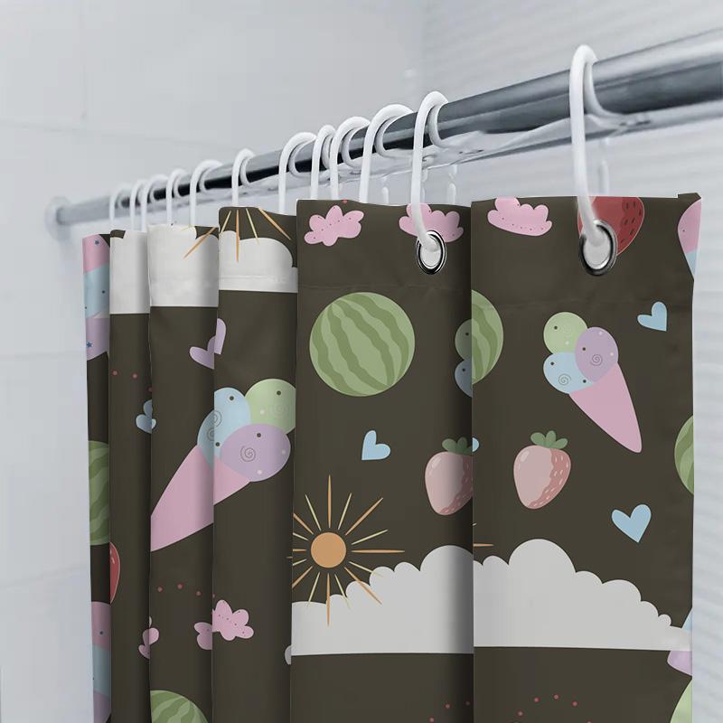 Charming Shower Curtain With Cute Food Pattern Perfect For Bathroom Decorations!