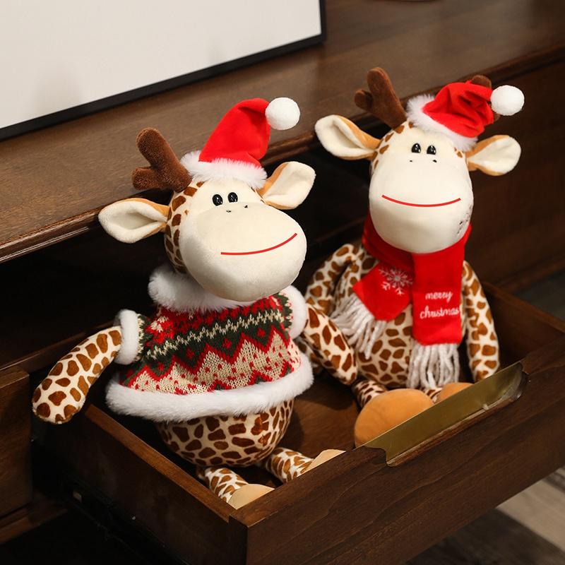 Christmas Giraffe Plush Doll Santa Hat Long Neck Giraffe Plush Toy Home Decoration For Boys And Girls Christmas Gifts