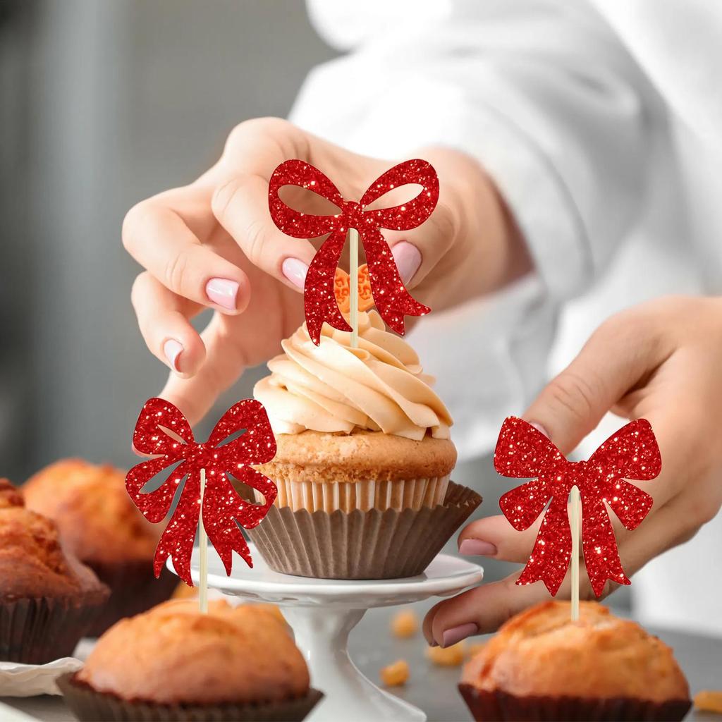 Cupcake Decorations 24 Pieces Decor Christmas Cupcake Toppers Decor For Home Event Family Celebration Party Table Gathering