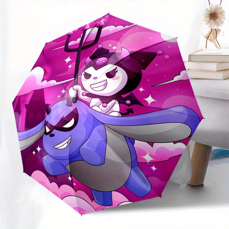 Kuromi Automatic Folding Umbrella-Simple 8-Rib Design, Bright Cartoon Pattern, Durable Iron Frame, Suitable For Travel, Outdoor, Beach-Cute