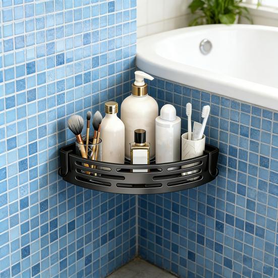 Hörnförvaringsställ Superbärande Spikfri Installation Badrumsorganisatör med Starkt Klister Fuktsäker Design Förvaringsorganisatör