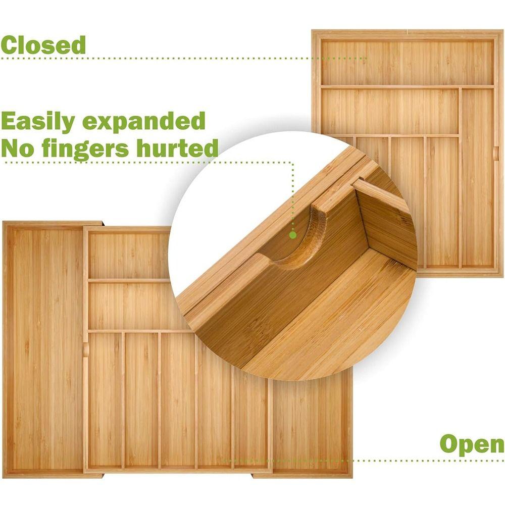 Bambusowy Organizer do Szuflady na Przybory Rozszerzalny Rowkowany Wkład na Sztućce Przegródki do Szuflad Szafek Sztućce