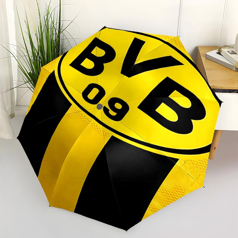 Borussia Dortmund Print Automatic Umbrella, 8 Rib Iron Frame, Plastic Handle, Suitable for Outdoor Travel &Daily , Ideal Gift