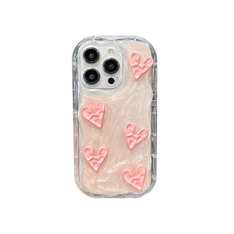 Pink Wind Pleated Love Mobile Phone Case Is Suitable For Iphone17Promax Three-Dimensional Butterfly Apple 15 All-Inclusive.