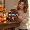 Dia De Los Muertos Decoration Sugar Skull Plate for Day of Dead, Wooden Round Dish with Tabletop Display Stand, Floral