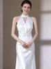 High-End French Halter Evening Gown & Bridal Robe