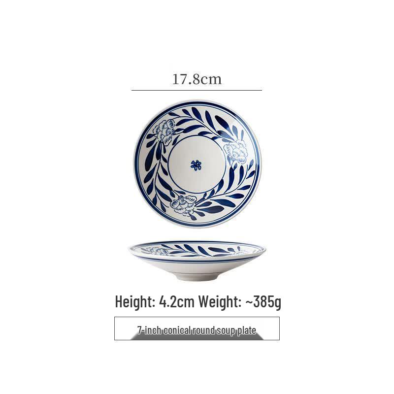 Dairian Hand-painted Blue & White Ceramic Dinner Plates