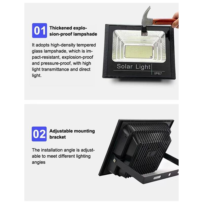 Solar Flood Light 25W IP67 Waterproof Shockproof Remote Control Energy Saving Outdoor Lighting for Farm Road