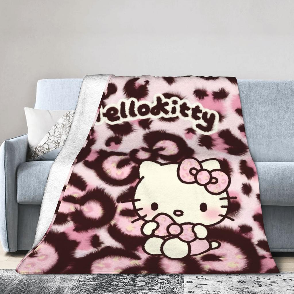 Leopard Hello Kitty Cartoon Blanket Fleece Winter Portable Lightweight Thin Throw Blankets for Bed Couch Bedspreads