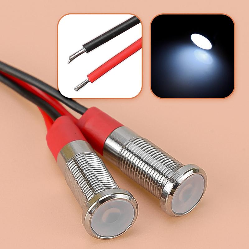 2pcs Motorcycle 6mm Ultra Small White LED Brake Running Tail Light Panel Pilot Lamp 12V